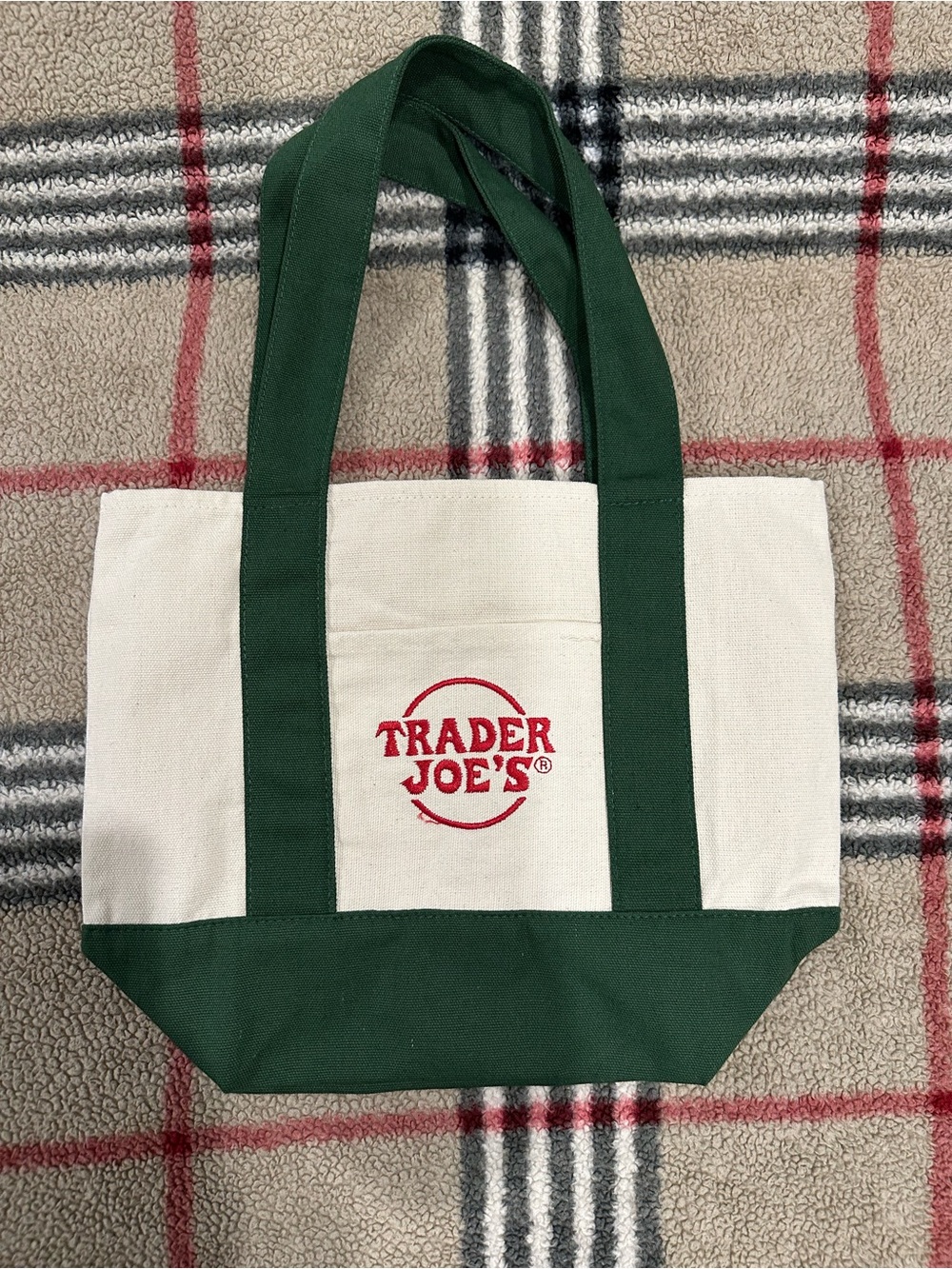 Trader Joe's Green and Cream Canvas Tote